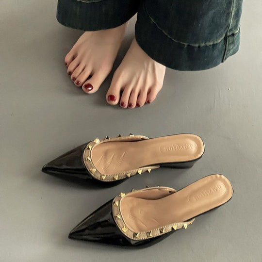 Damen elegante Mules mit spitzem Design und luxuriöser Schmuckverzierung EB