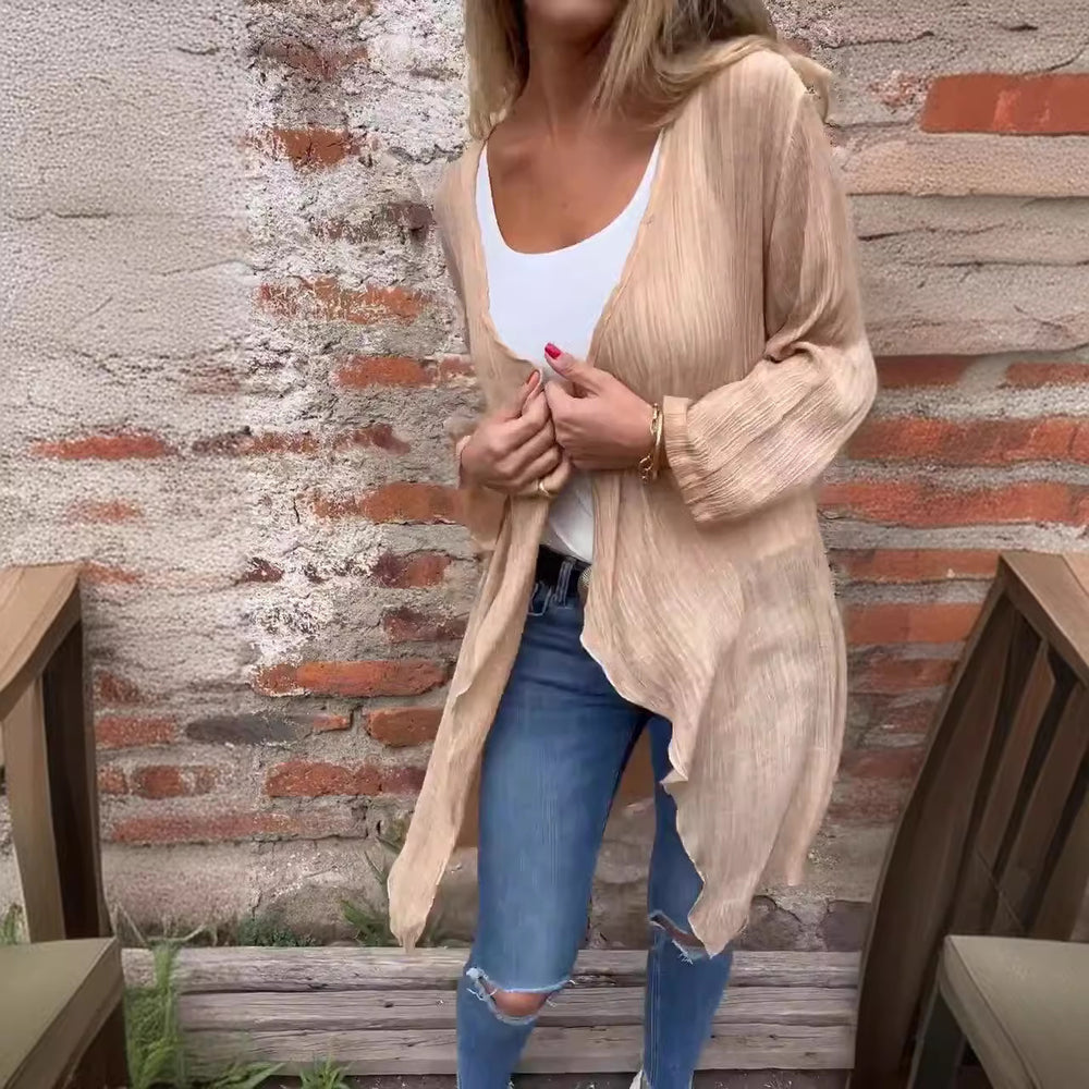 Damen Longcardigan aus leichtem, strukturiertem Material mit offenem Schnitt EB