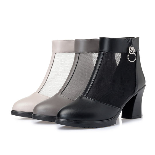 Damen Stiefeletten mit transparentem Mesh-Einsatz und elegantem Blockabsatz EB