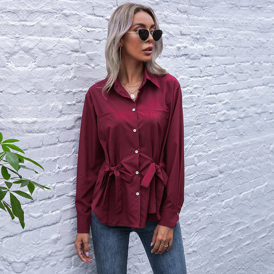 Damen Hemdbluse mit dekorativen Bindebändern und eleganten Details EB