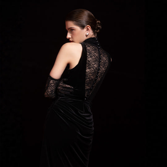 Damen Elegantes Abendkleid mit raffiniertem Spitzen- und Drapierungsdetail EB