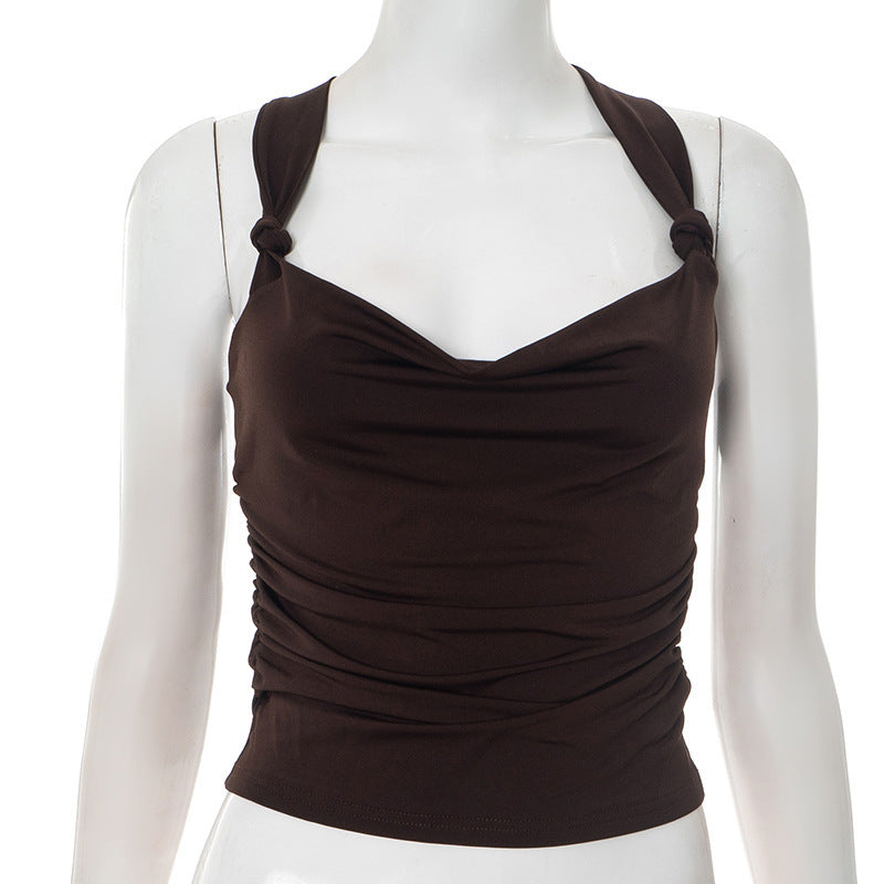 Damen modisches Top mit Knoten-Detail und Raffungen EB