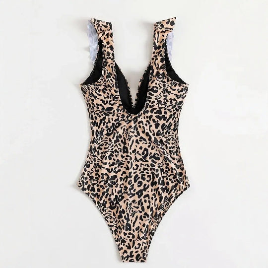 Damen Raffinierter Einteiler mit Leopardenmuster und Rüschendetails EB