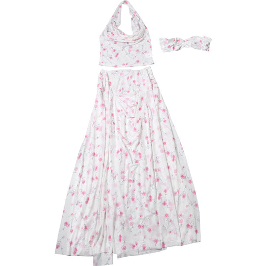 Damen Maxikleid mit floralem Drapierungsdesign EB