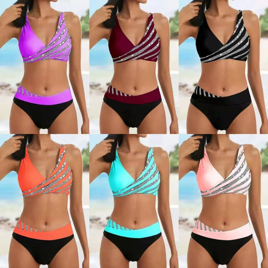 Damen Sportlicher Bikini mit modischem Wickeloberteil EB