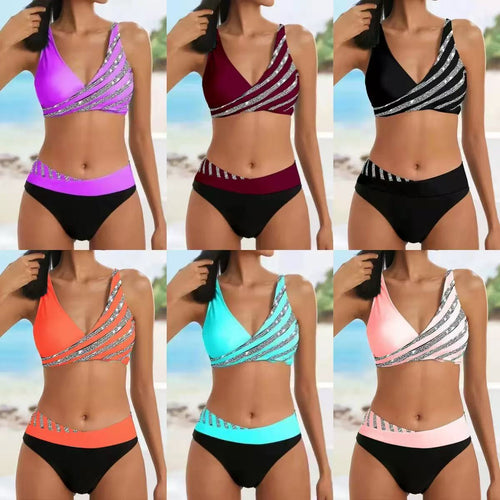 Damen Sportlicher Bikini mit modischem Wickeloberteil EB