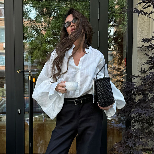 Damen elegante Bluse mit voluminösen Ärmeln EB
