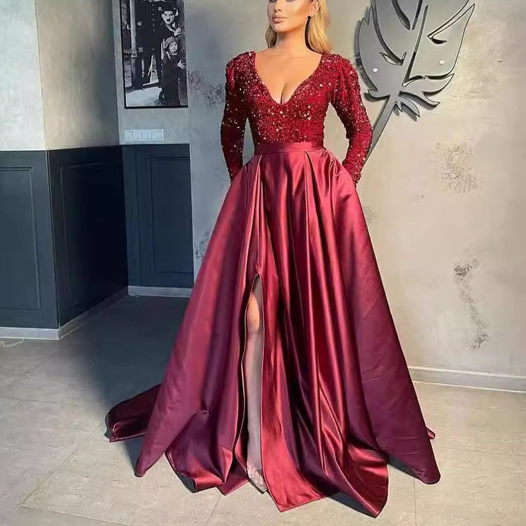 Damen Glamouröses Abendkleid mit funkelnden Pailletten und hohem Schlitz EB