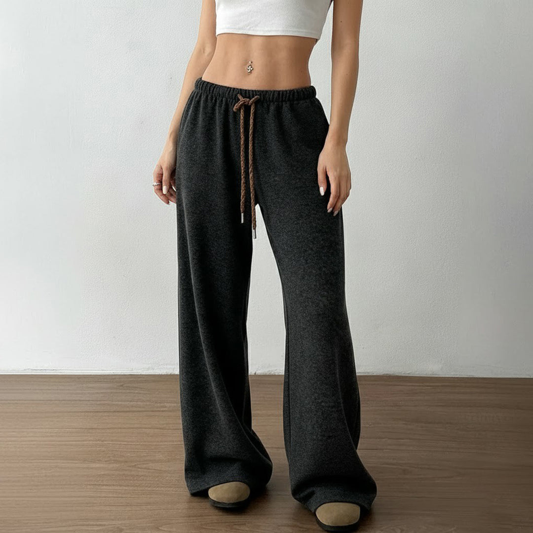 Damen nan weite Highwaist-Loungehose mit Kordelzug und fließendem Palazzoschnitt EB
