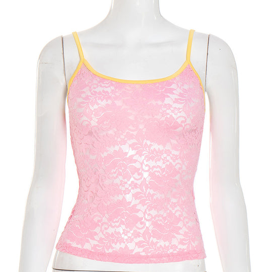 Damen Spitzen Trägershirt mit dekorativem Farbkontrast EB
