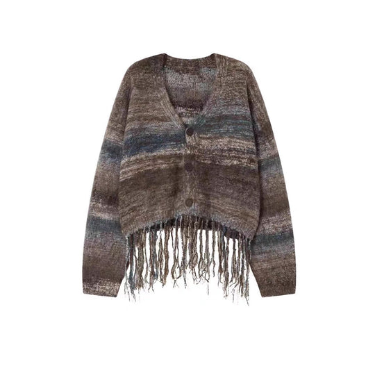 Damen Kurzer Strickjacke mit auffälligem Fransen-Design EB