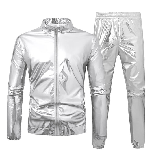 Herren nan Bomberjacke mit durchgehendem Reißverschluss, reflektierendem Metallic-Finish und elastischen Bündchen EB