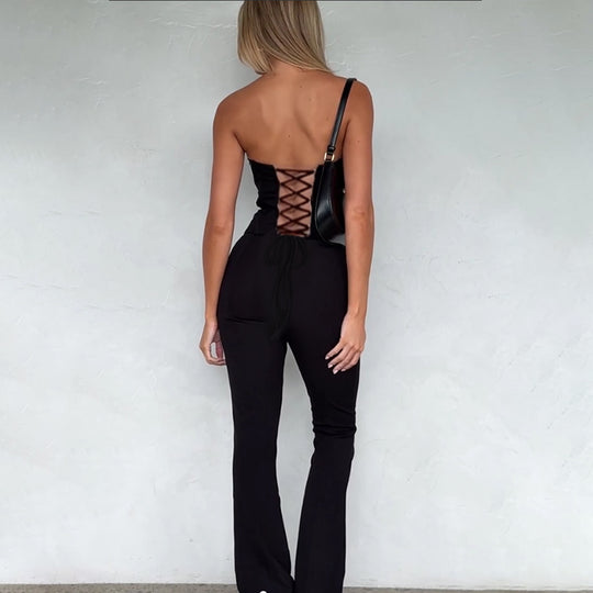 Damen figurbetonter Jumpsuit mit Herzausschnitt und elegantem Schnitt EB