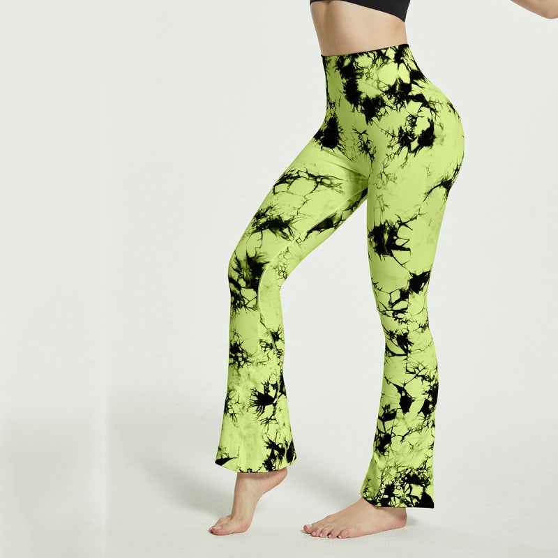 Damen Flared Yoga-Leggings mit einzigartigem Batikmuster EB