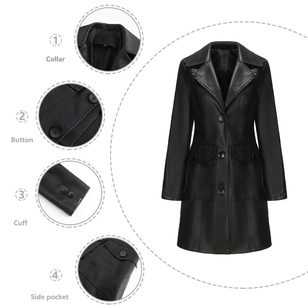Damen modischer Kunstlederblazer mit praktischen Taschen EB
