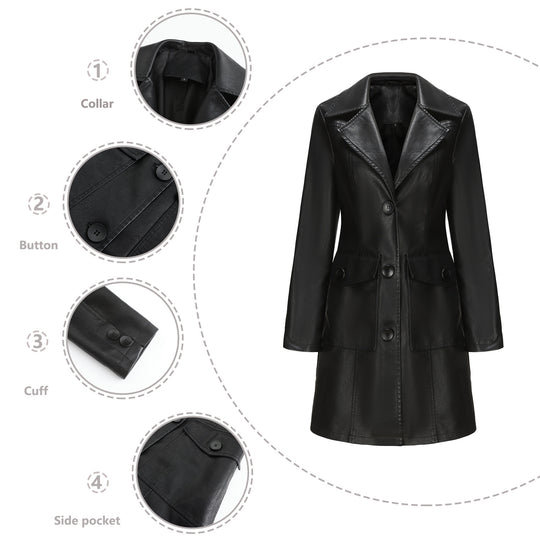 Damen modischer Kunstlederblazer mit praktischen Taschen EB