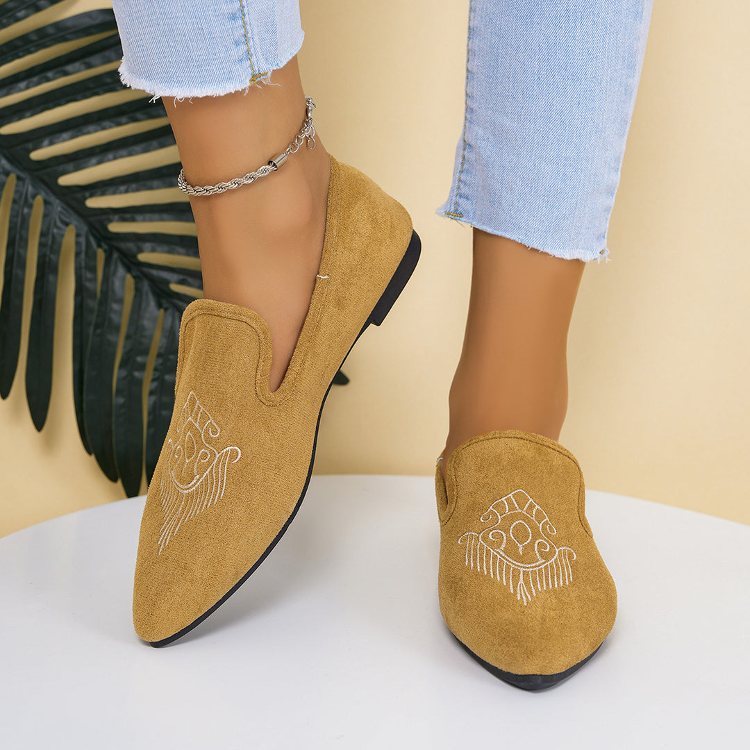 Damen Mokassins aus weichem Wildleder mit dekorativem Muster EB