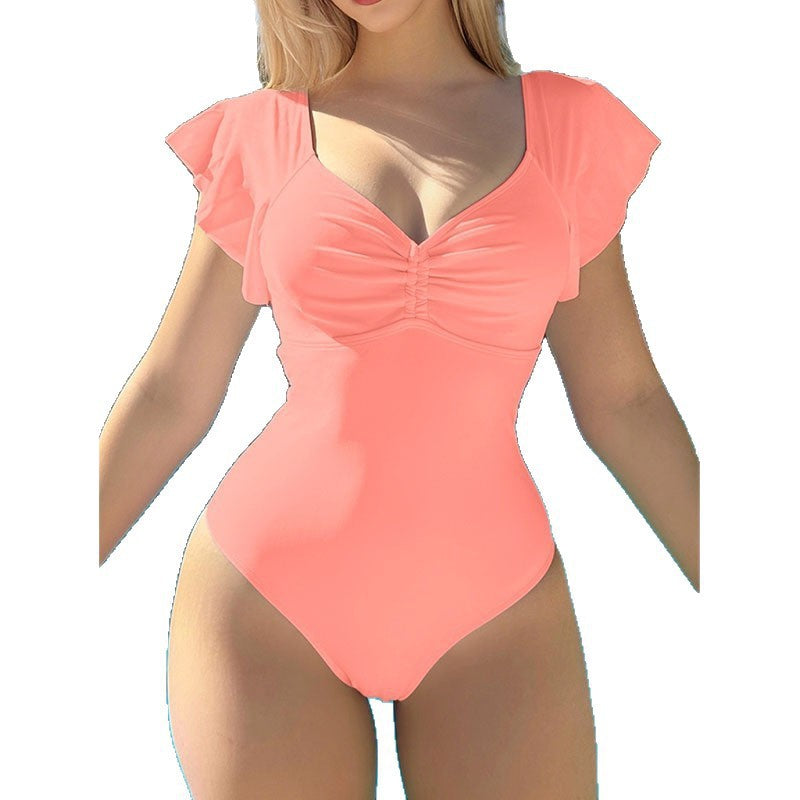 Damen Eleganter Einteiler Badeanzug mit dekorativen Rüschen EB