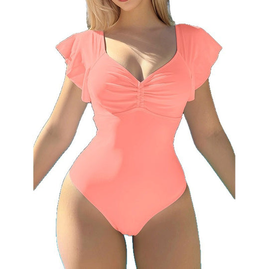 Damen Eleganter Einteiler Badeanzug mit dekorativen Rüschen EB
