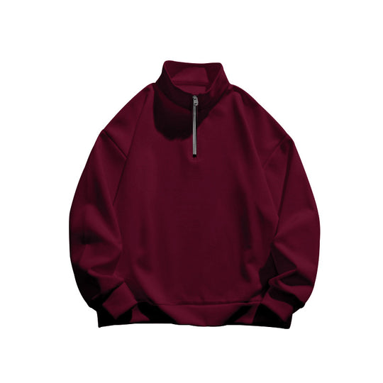 Herren nan hochschließendes Halbzip-Sweatshirt mit Stehkragen, relaxed Oversize und gerippten Bündchen EB