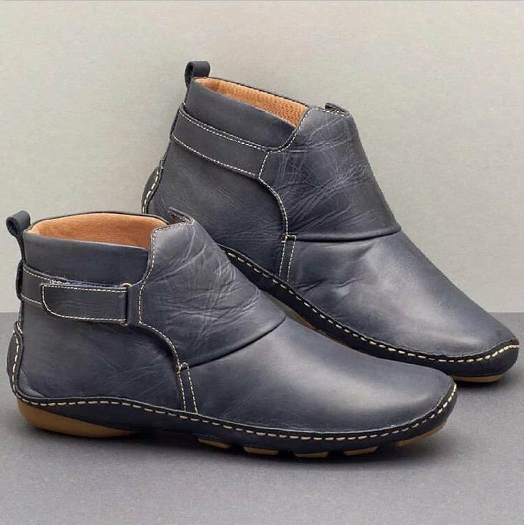 Unisex nan knöchelhohe Lederimitat-Boots mit Klettverschluss und rutschfester Gummisohle EB