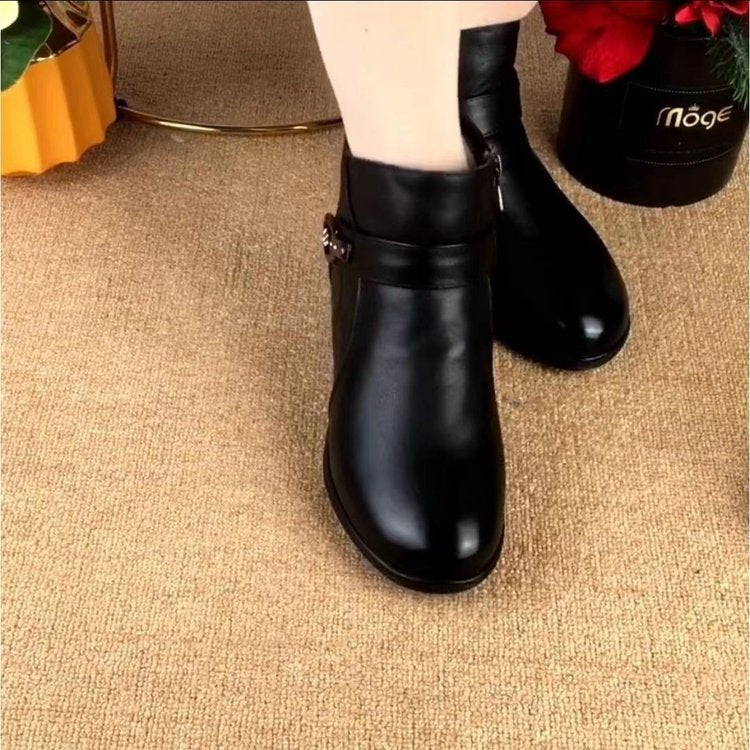 Damen modische Stiefeletten mit wärmendem Kuschelfutter und dekorativem Riemen EB