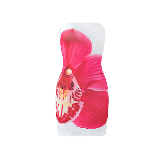 Damen figurbetontes Trägerkleid mit floralem Orchideen-Design EB