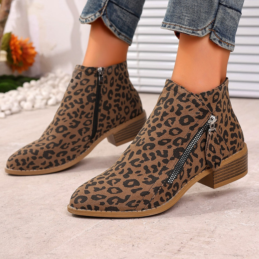 Damen Stiefeletten mit edlem Leopardenmuster und elegantem Reißverschluss EB