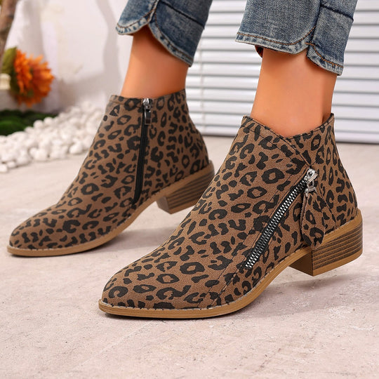 Damen Stiefeletten mit edlem Leopardenmuster und elegantem Reißverschluss EB