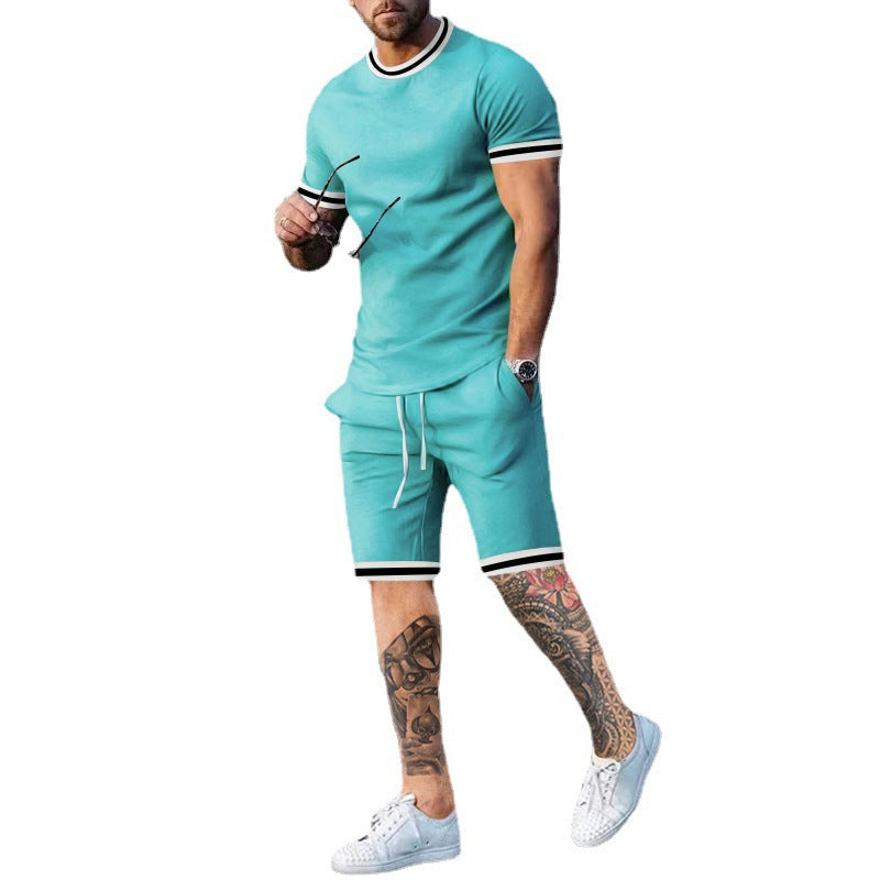 Herren Sportliches Kurzarm-Set mit kontrastierenden Streifen EB
