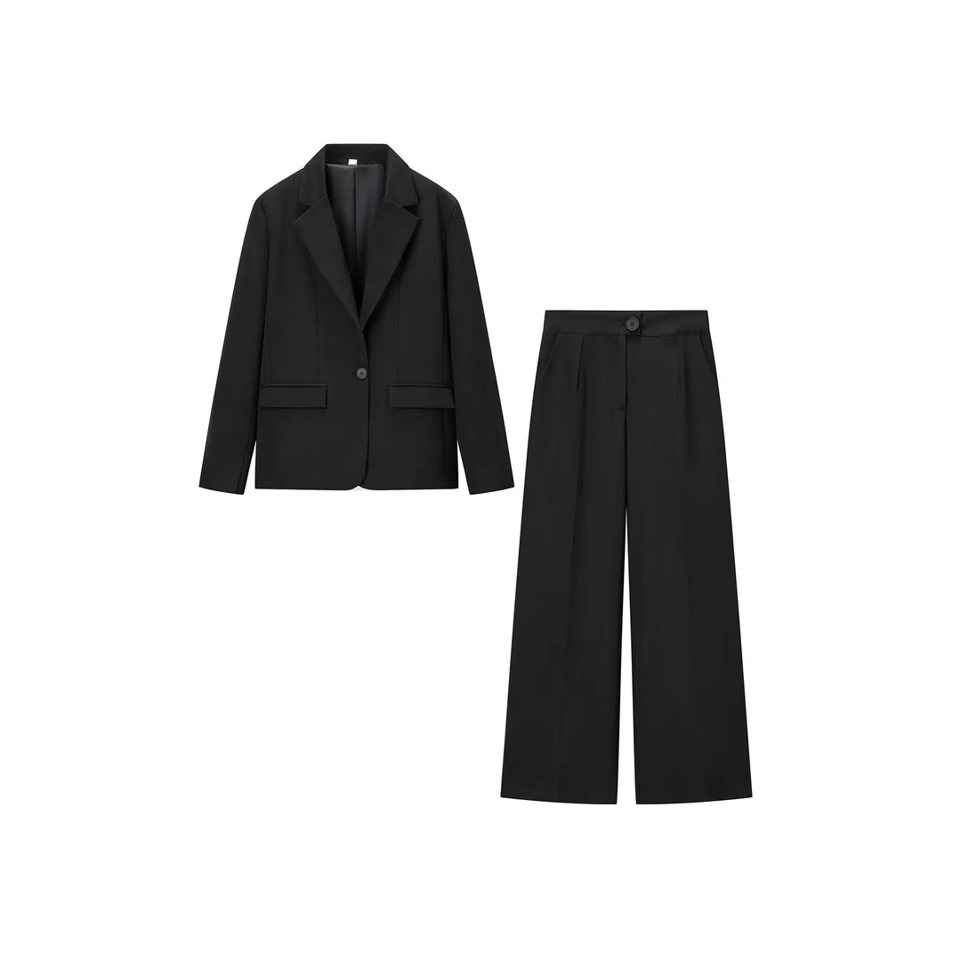 Damen elegantes Anzug-Set mit tailliertem Blazer und weit geschnittenen Hosen EB