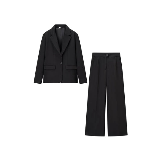 Damen elegantes Anzug-Set mit tailliertem Blazer und weit geschnittenen Hosen EB