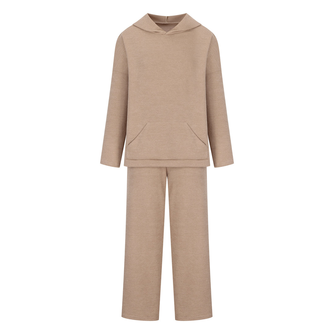 Damen gemütliches Lounge-Set mit Kapuzenpullover, Kängurutasche und weitem Jersey-Hose EB