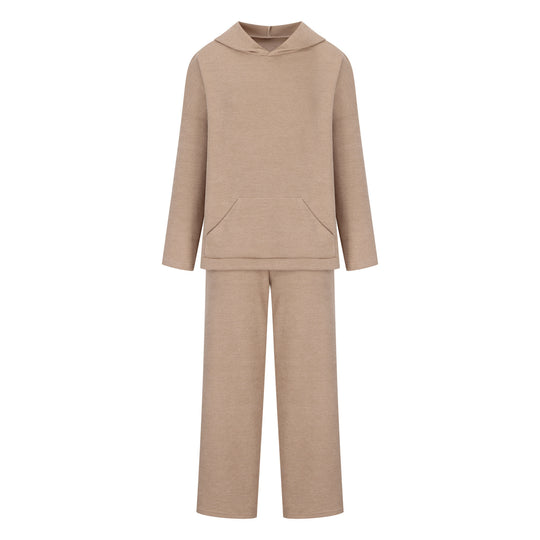 Damen gemütliches Lounge-Set mit Kapuzenpullover, Kängurutasche und weitem Jersey-Hose EB