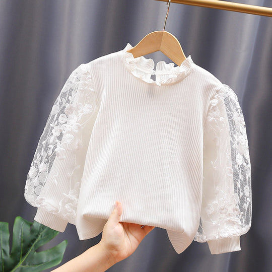 Mädchen Sweatshirt mit floralen Stickermonturen und Rüschen EB
