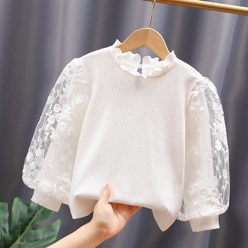 Mädchen Sweatshirt mit floralen Stickermonturen und Rüschen EB