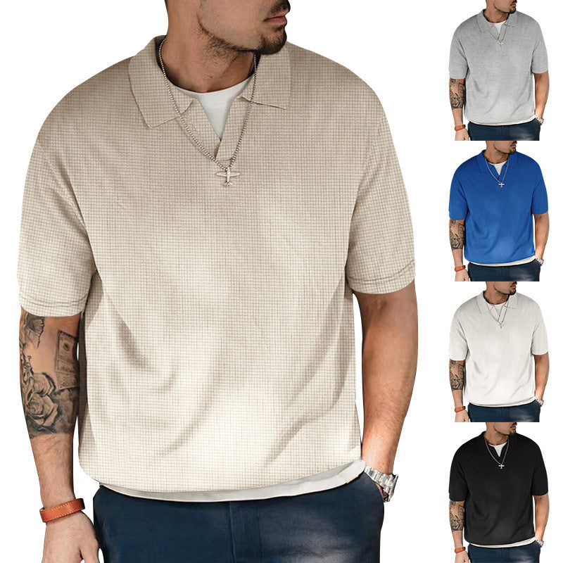 Herren Kurzarm Polohemd mit strukturiertem Design und modernem V-Ausschnitt EB