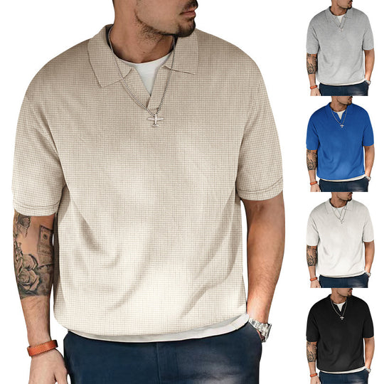 Herren Kurzarm Polohemd mit strukturiertem Design und modernem V-Ausschnitt EB