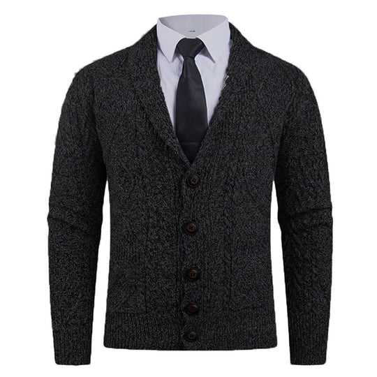Herren nan Strickcardigan mit Schalkragen, Zopfmuster, aufgesetzten Taschen und Knopfleiste EB