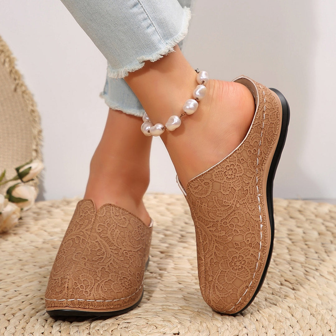 Damen Clogs mit floralen Spitzen und rutschfester Sohle EB