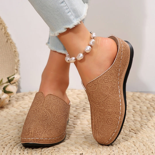 Damen Clogs mit floralen Spitzen und rutschfester Sohle EB