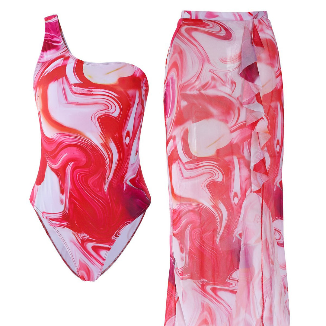 Damen Eleganter asymmetrischer Badeanzug mit passendem Pareo EB