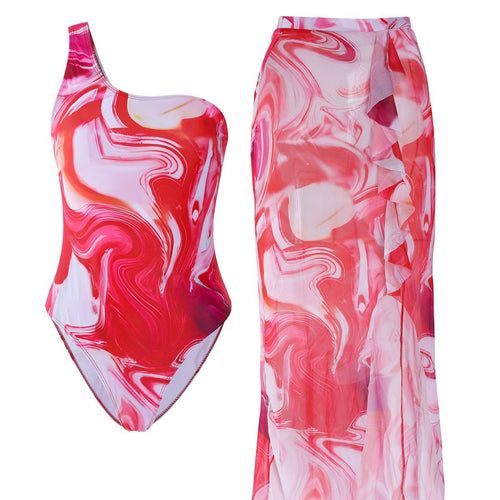Damen Eleganter asymmetrischer Badeanzug mit passendem Pareo EB