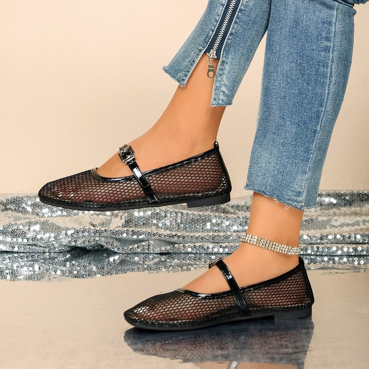 Damen Elegante und luftige Ballerinas mit Riemchen EB