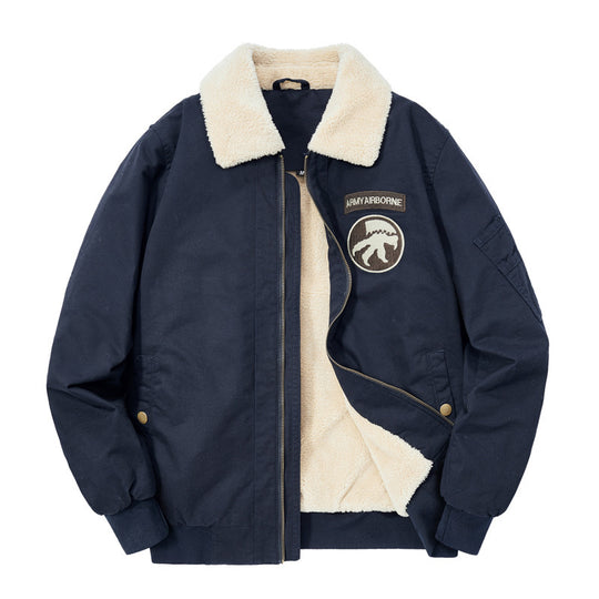 Herren Bomberjacke mit durchgehendem Sherpa‑Futter und Umlegekragen EB