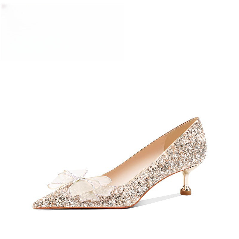 Damen Glamouröse Spitzen-Pumps mit glitzernden Akzenten und zierlichem Absatz EB