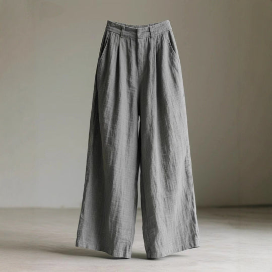 Damen weite Leinenhose mit eleganter Bundfalte und Taschen EB