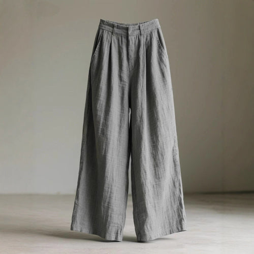 Damen weite Leinenhose mit eleganter Bundfalte und Taschen EB