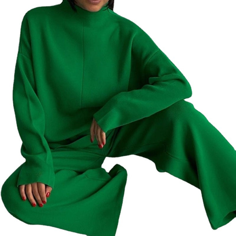Damen Lässiges Strickensemble mit weitem Schnitt und hohem Kragen EB