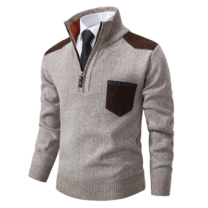 Herren eleganter Strickpullover mit Kragen und Taschen EB